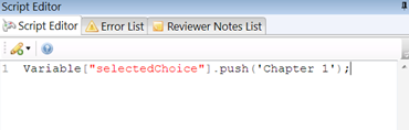 ChatMapper Node Script Editor showing a response